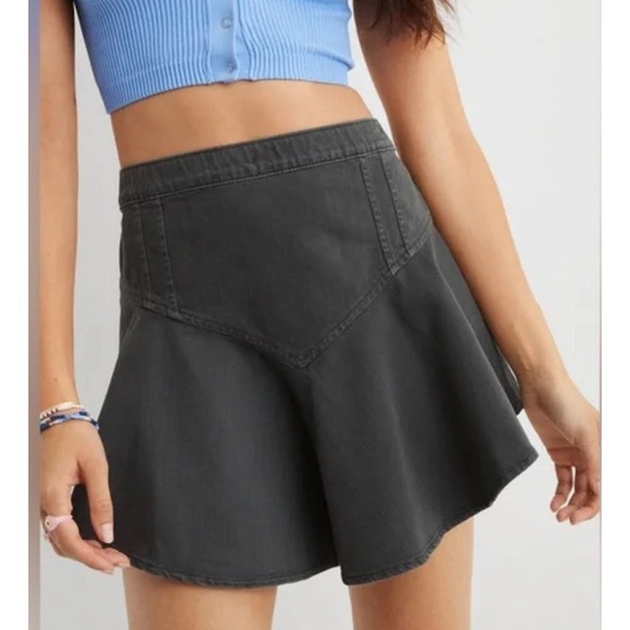 Aerie Skirt Womens Small Gray Denim Flare Mini Preppy Comfort NWT - Picture 4 of 4